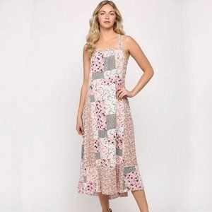Gigio Patchwork Print Double Strap Dress with Hi Low Hem
